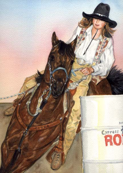 Barrel Rider Horse Watercolor Carol Wells