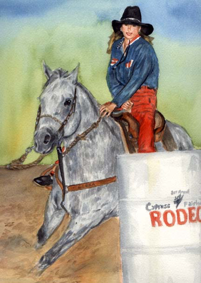 Barrel Rider Horse Watercolor Carol Wells