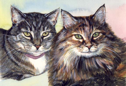 Tabby Cats Watercolor Carol Wells