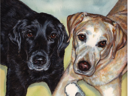 Black Yellow Lab Dogs Watercolor Carol Wells