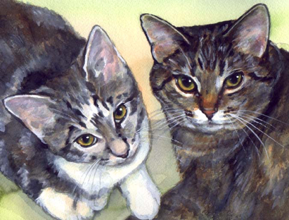 Two Tabby Cats Watercolor Carol Wells