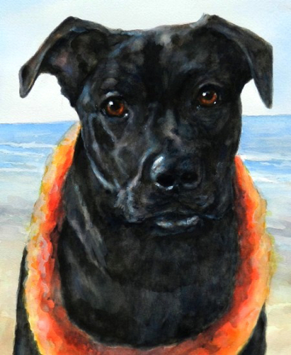 Black Lab Beach Dog Watercolor Carol Wells