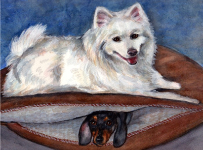 Spitz Dachshund Dogs Watercolor Carol Wells