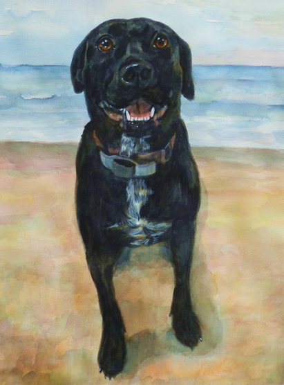 Black Lab Dog Beach Watercolor Carol Wells